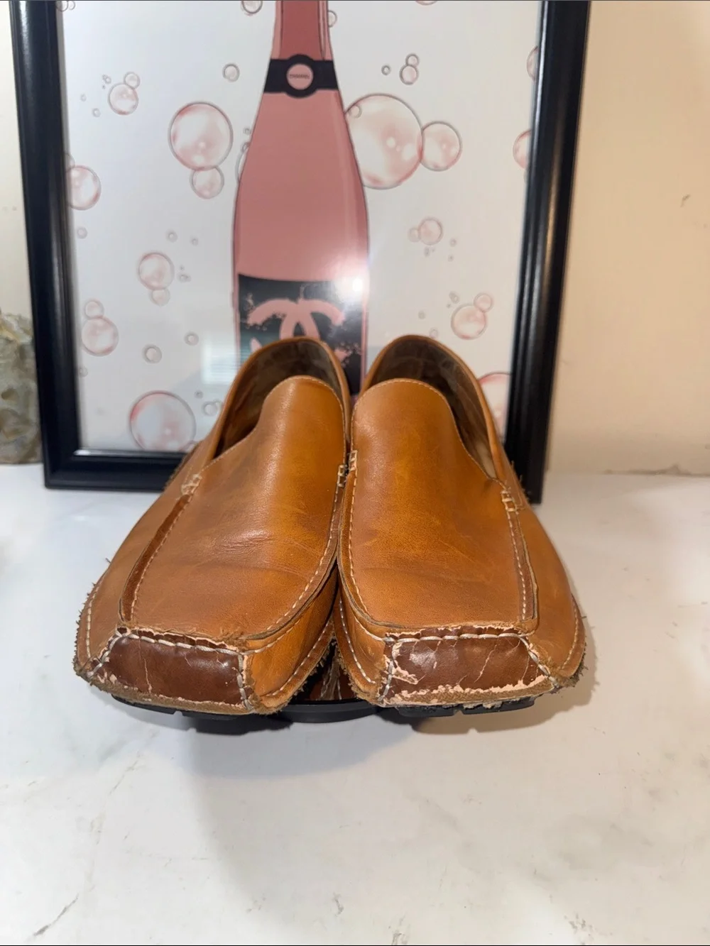Steve Madden Men's Novo Cognac Leather Slip-On Loafers Size 12